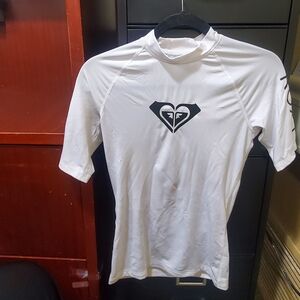 Roxy White Short Sleeve Rashguard with Black Logo